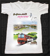 เสื้อยืดคอวีพร้อมสกรีนลายแหล่งท่องเที่ยว ลายสมุทรสาคร